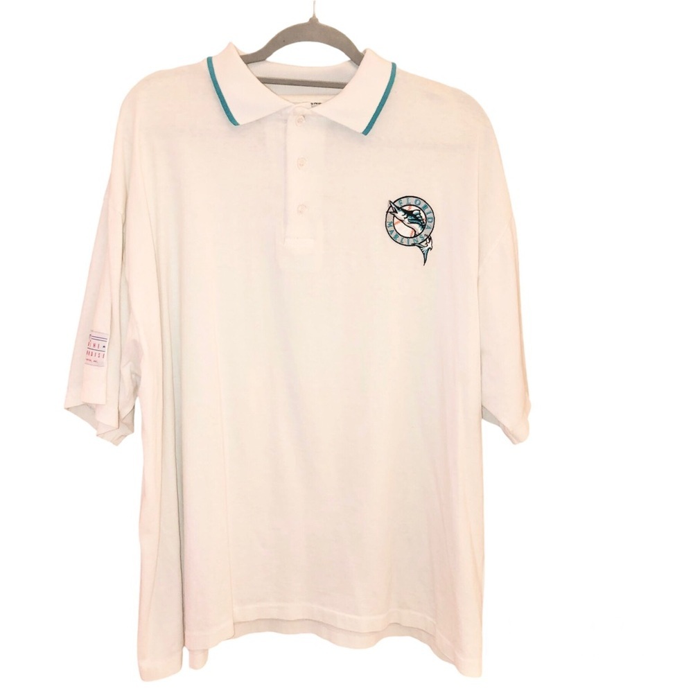 Admit One Sportswear Men's MLB Florida‎ Marlins Embroidered Polo Shirt White XL